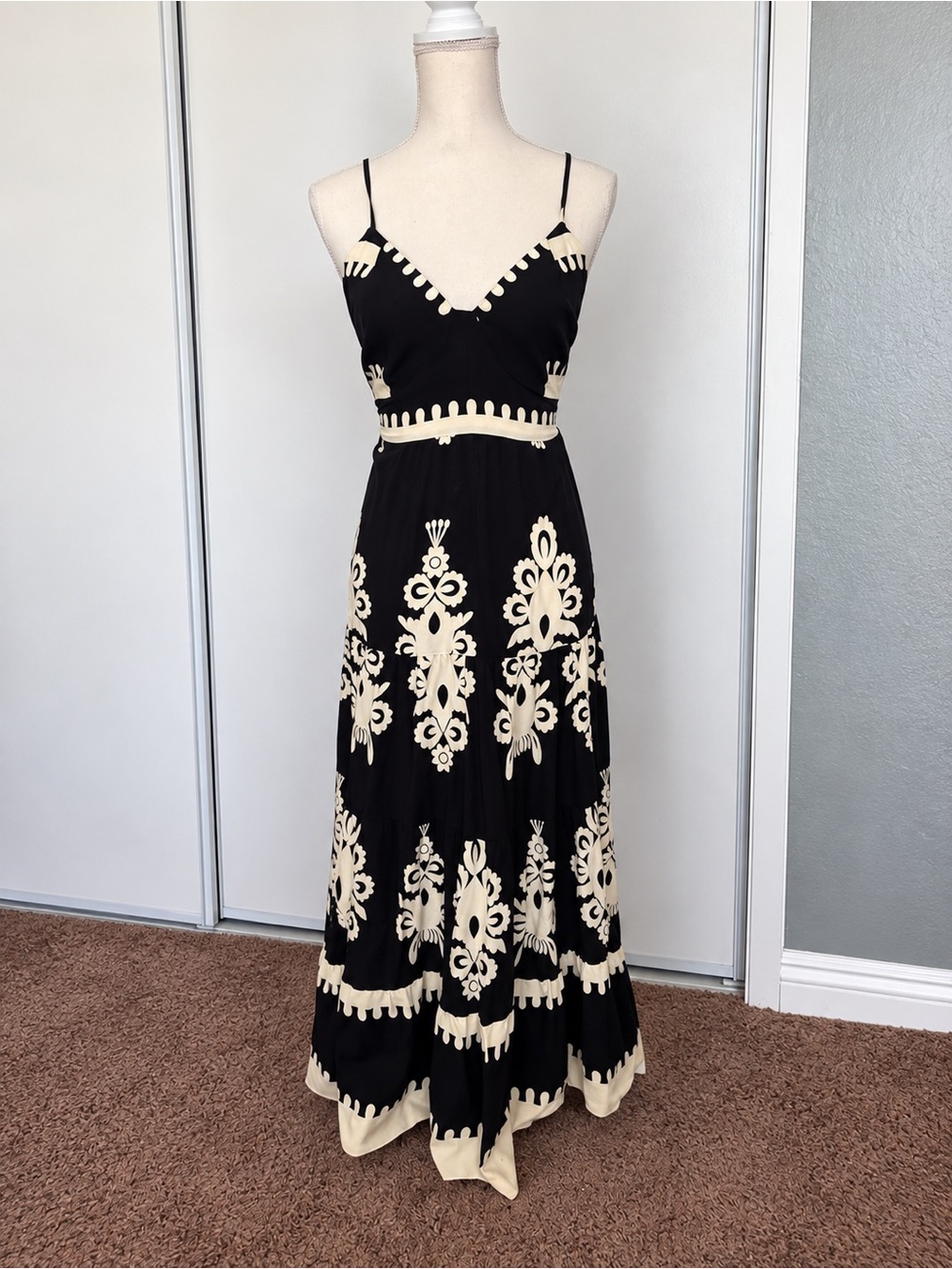 SHEIN Curve Black and Cream Boho Open Back Maxi Dress Size 1XL